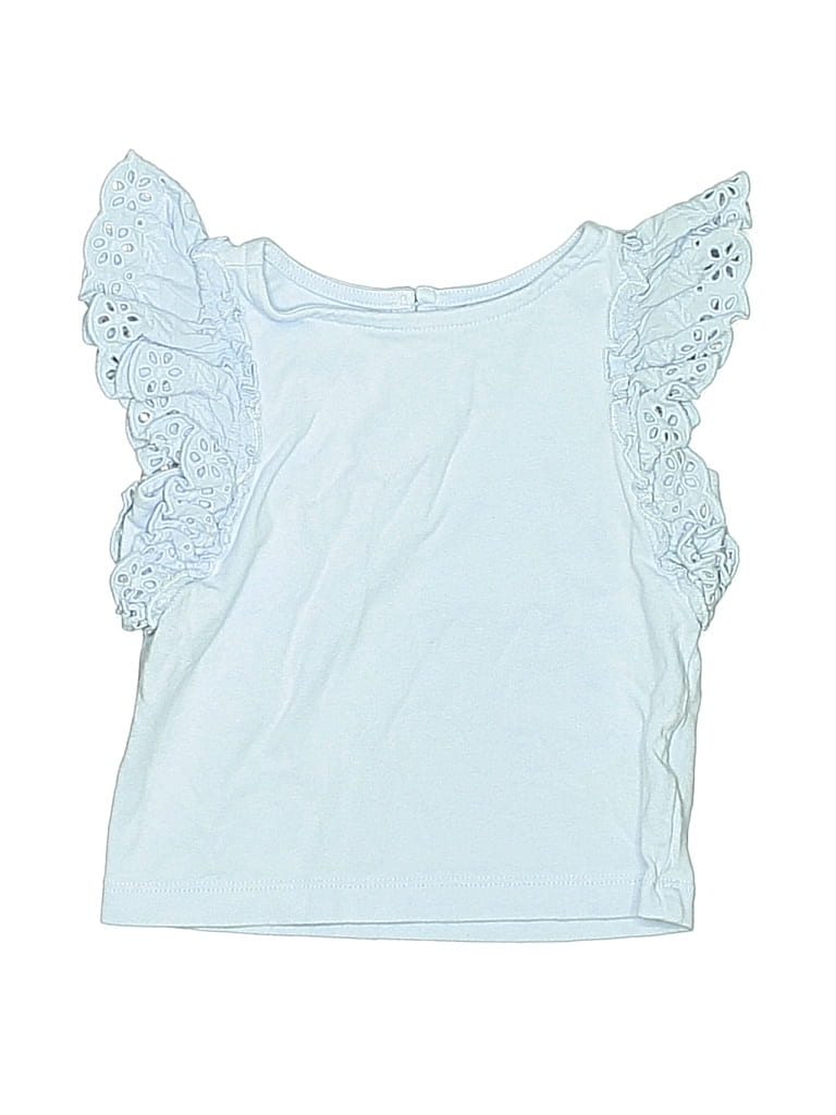 Pre-owned Janie And Jack Kids' Short Sleeve Top Blue Ruffles Neckline Tops