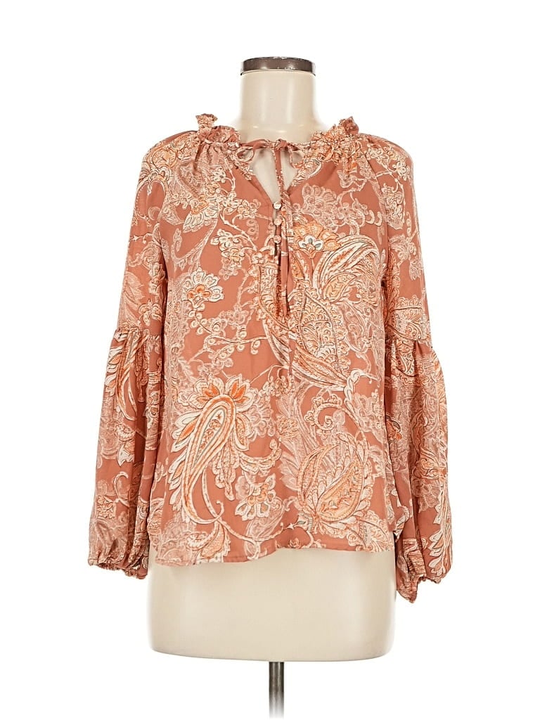Pre-owned Blu Pepper Long Sleeve Blouse In Orange