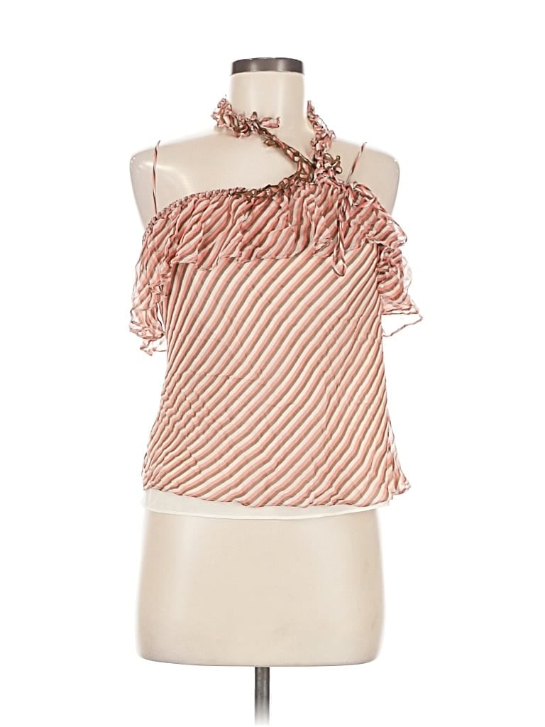 Pre-owned Bcbgmaxazria Sleeveless Silk Top Tan One Shoulder Neckline Tops In Brown