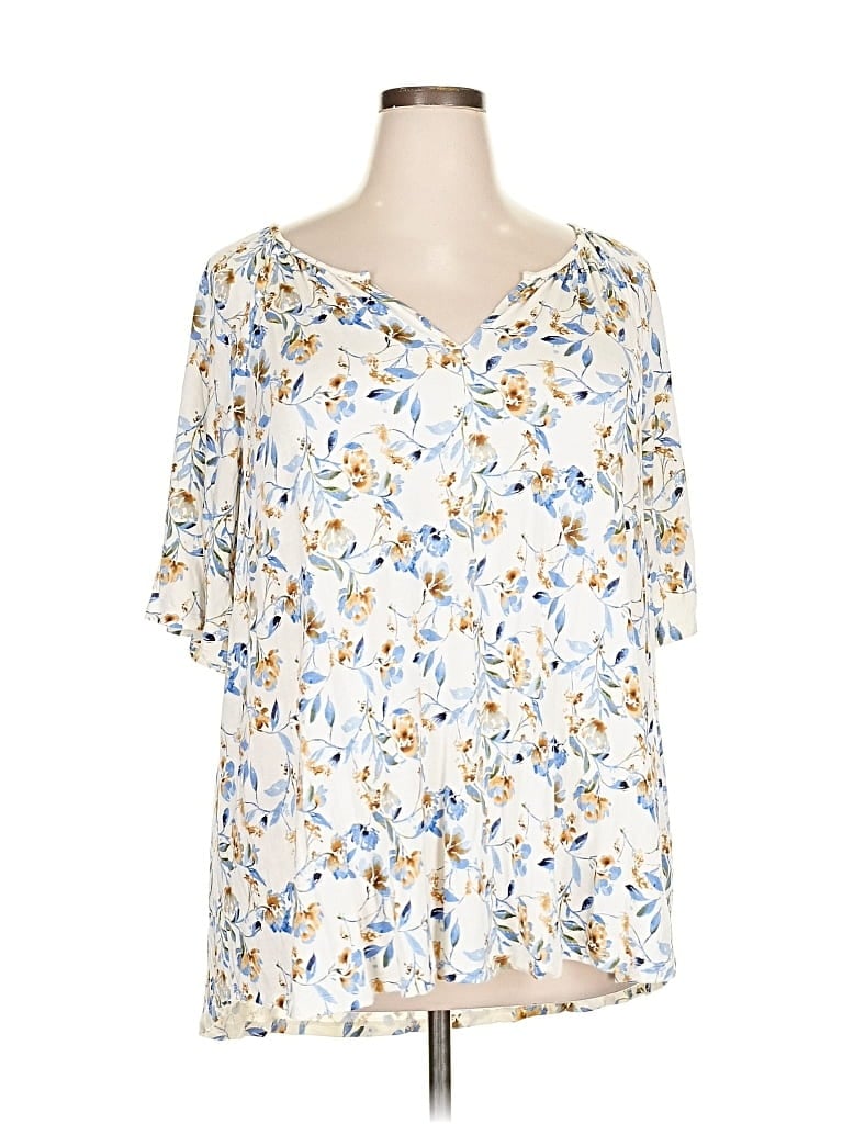 Pre-owned Lane Bryant Short Sleeve Blouse In White