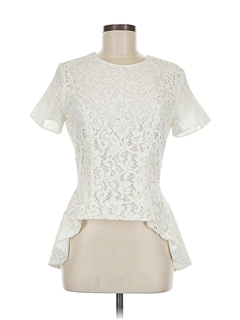 Pre-owned Sachin & Babi Short Sleeve Top Ivory Mock Neckline Tops In White
