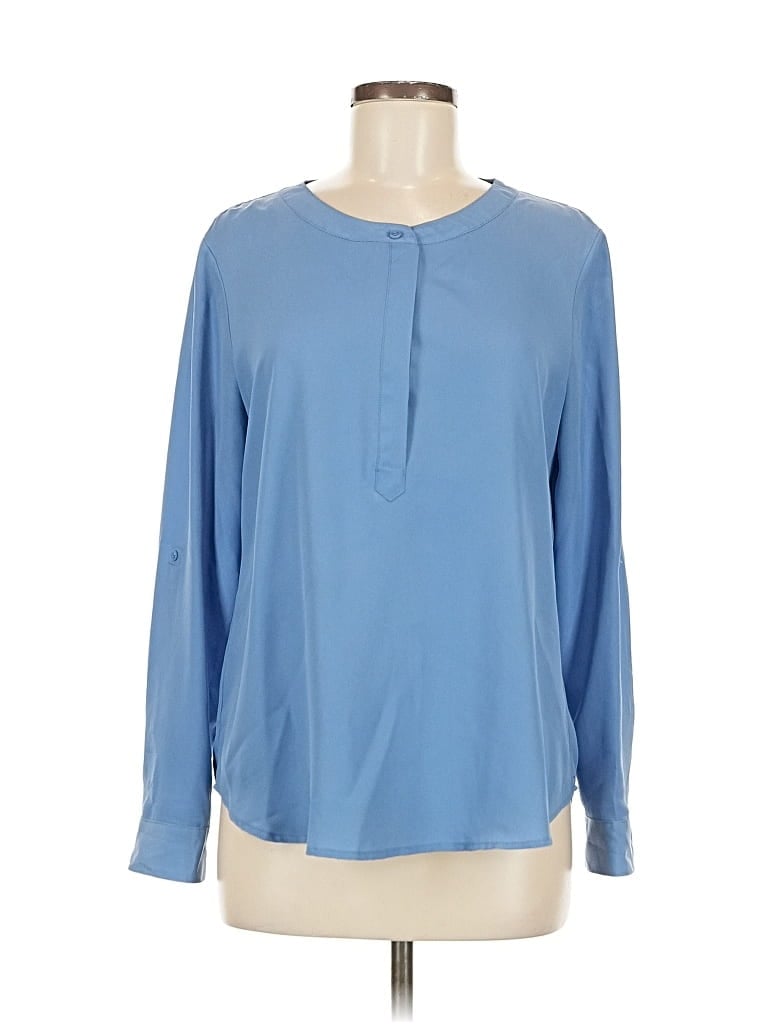 Pre-owned Ann Taylor Factory Long Sleeve Blouse In Blue