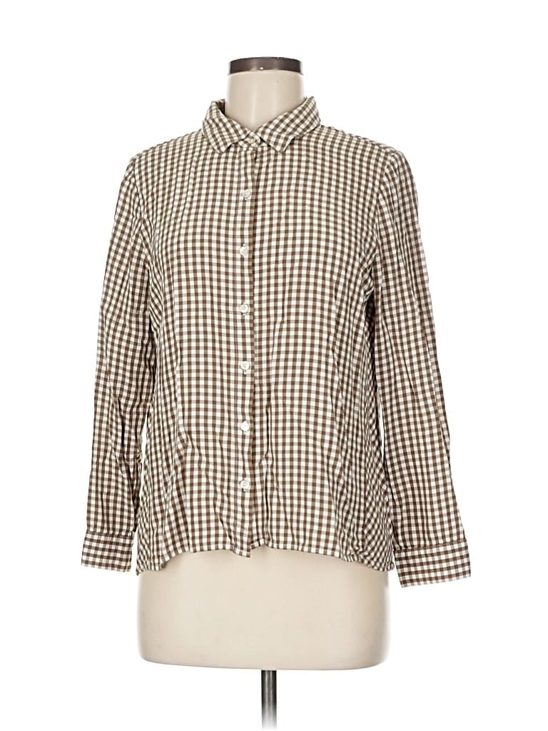 Pre-owned Jjill 3/4 Sleeve Button Down Shirt In Brown