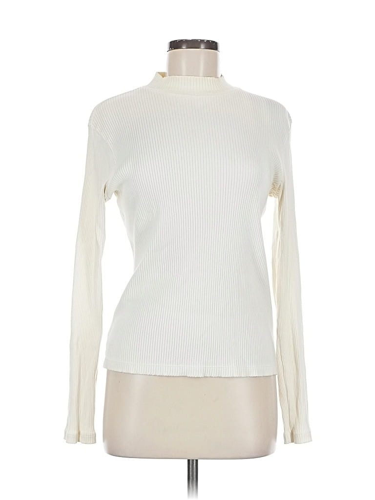 Pre-owned Uniqlo Long Sleeve Top Ivory Turtleneck Tops In White