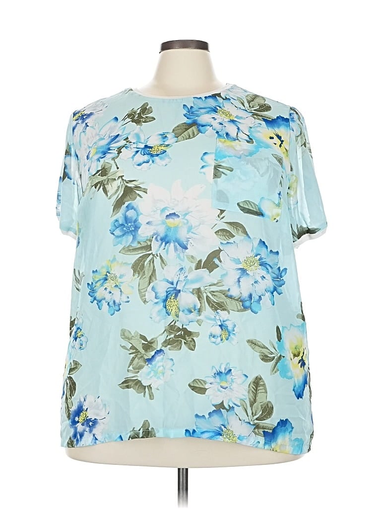 Pre-owned Woman Within Short Sleeve Blouse In Blue