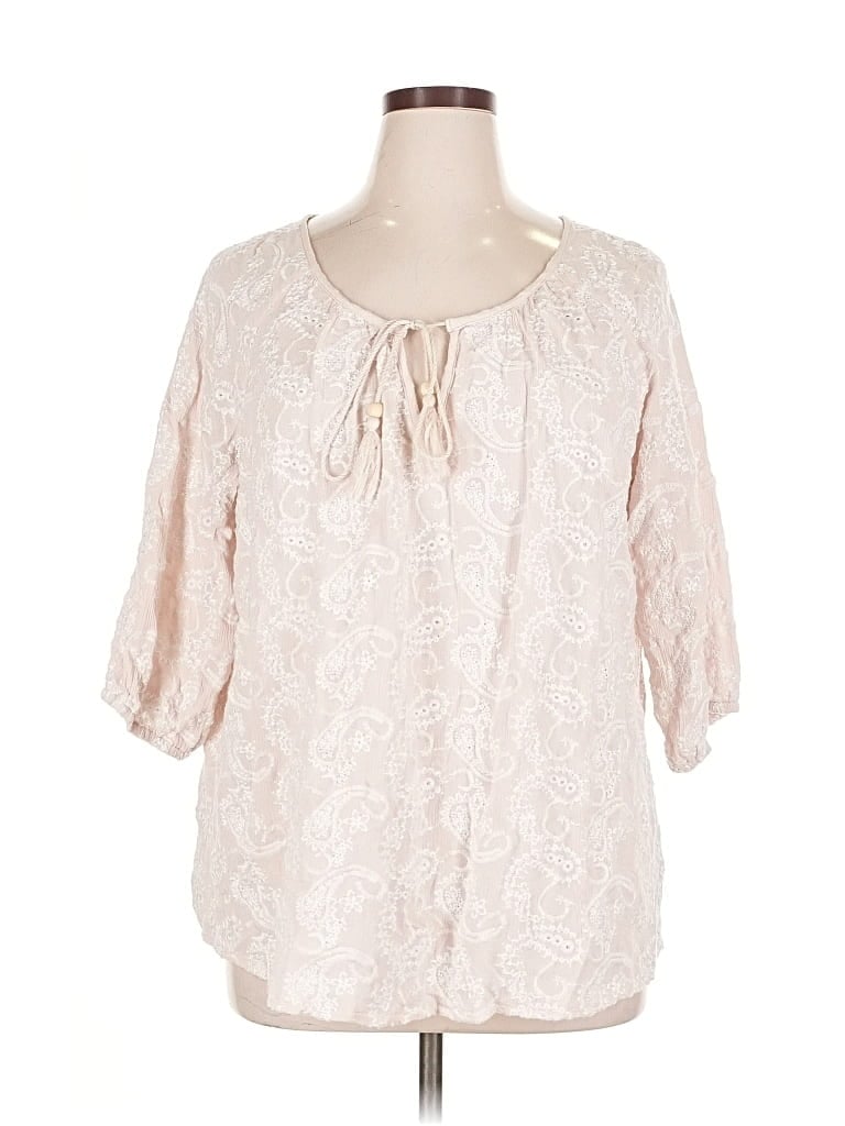 Pre-owned Solitaire 3/4 Sleeve Blouse In White