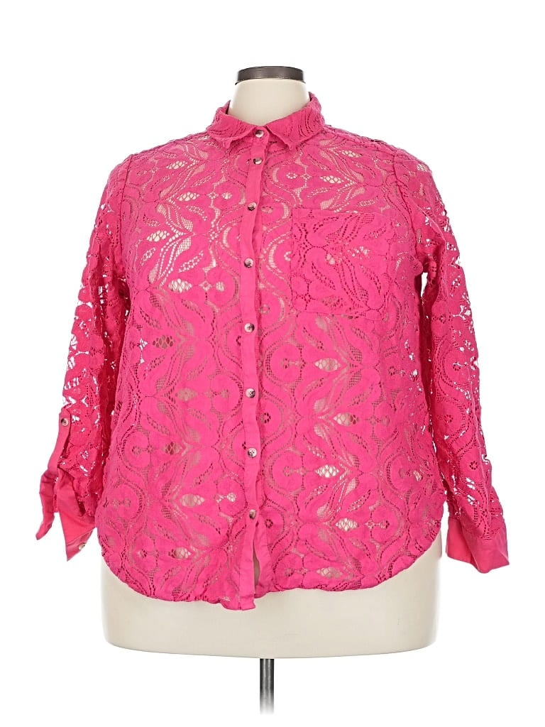 Pre-owned Maeve By Anthropologie 3/4 Sleeve Button Down Shirt In Pink