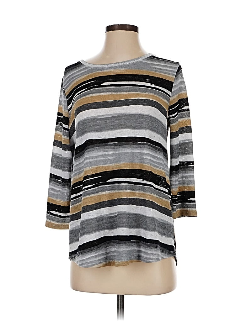 Pre-owned Erin London 3/4 Sleeve Top Gray Boatneck Tops