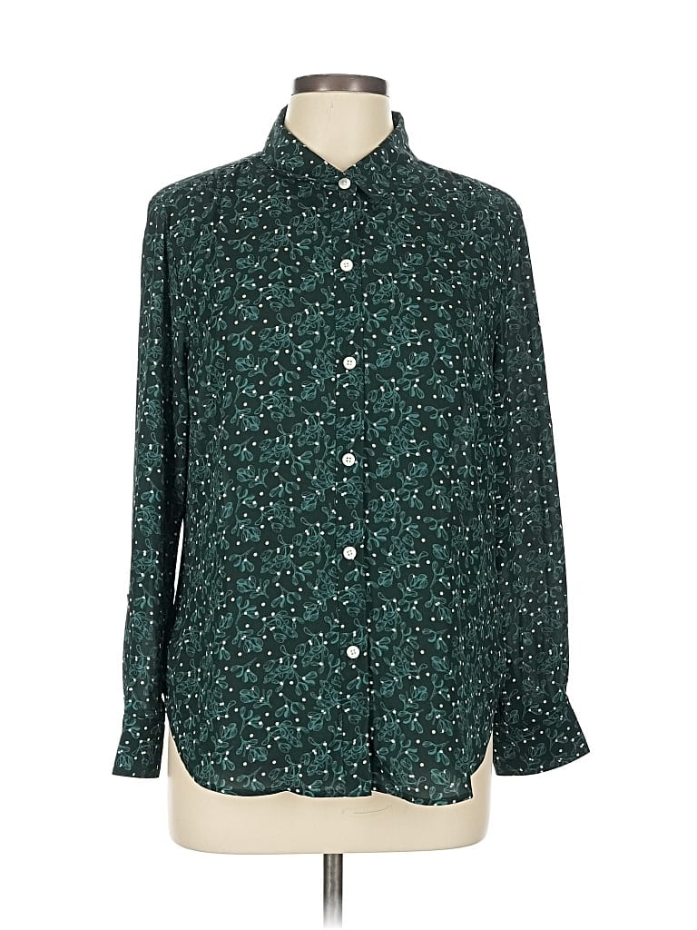 Pre-owned Untuckit Long Sleeve Blouse In Green