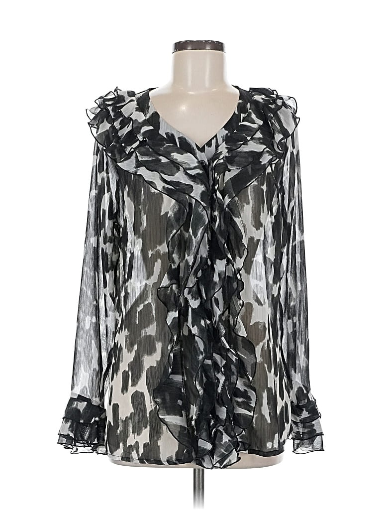 Pre-owned Dennis By Dennis Basso Long Sleeve Blouse In Silver