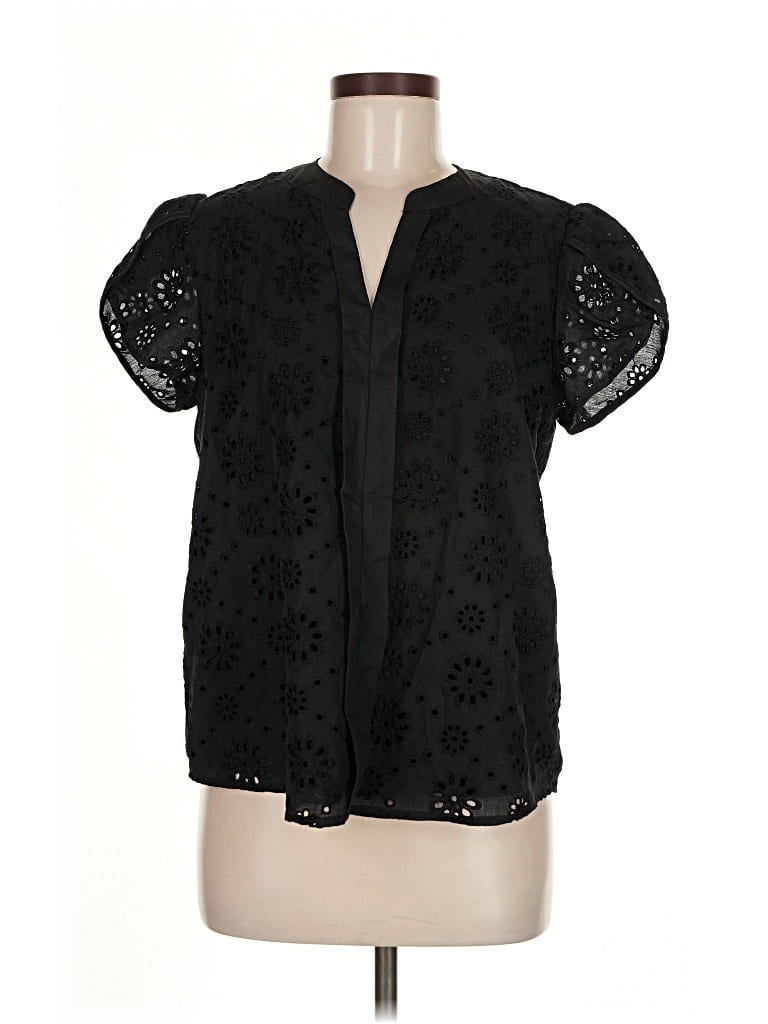 Pre-owned Kate Kasin Short Sleeve Blouse In Black