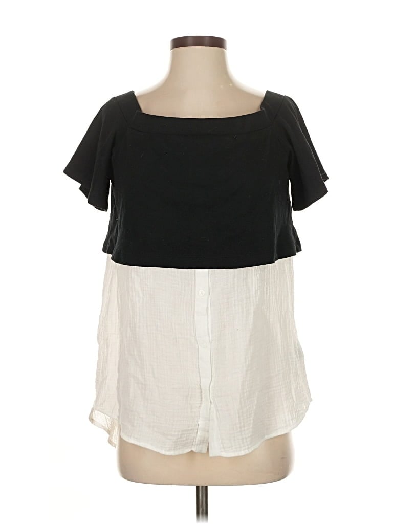 Pre-owned 9/15 Exclusively For Saks Fifth Avenue Short Sleeve Top Black Square Neckline Tops