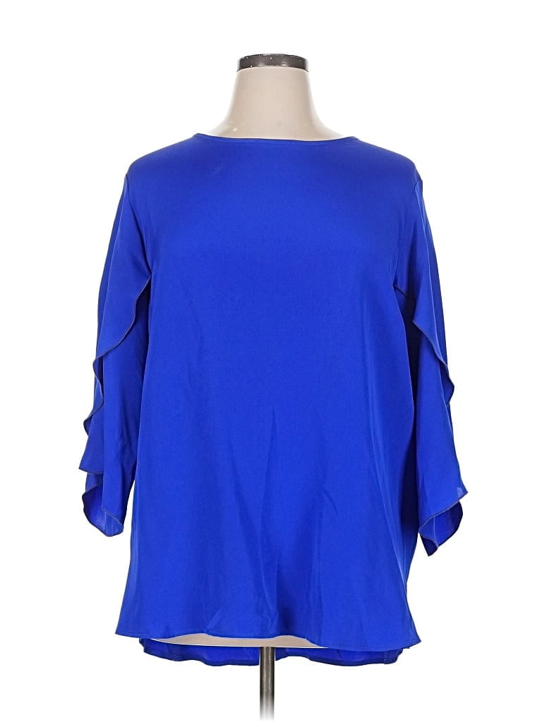 Pre-owned Caroline Rose 3/4 Sleeve Silk Top Blue Boatneck Tops