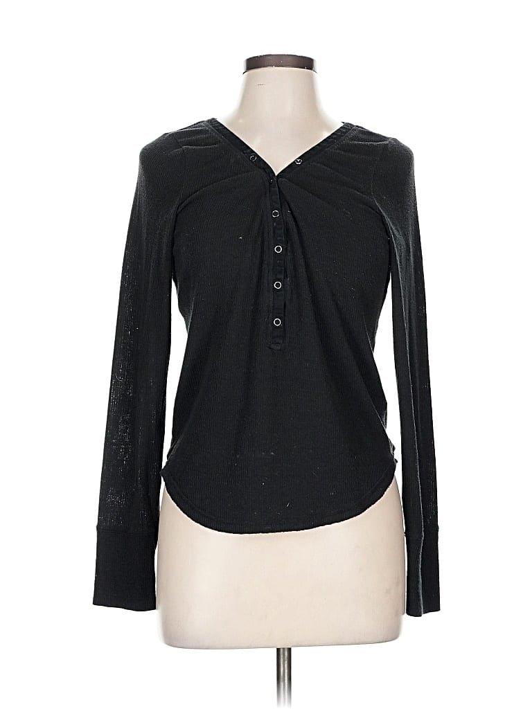 Pre-owned Out From Under Long Sleeve Henley Shirt In Black