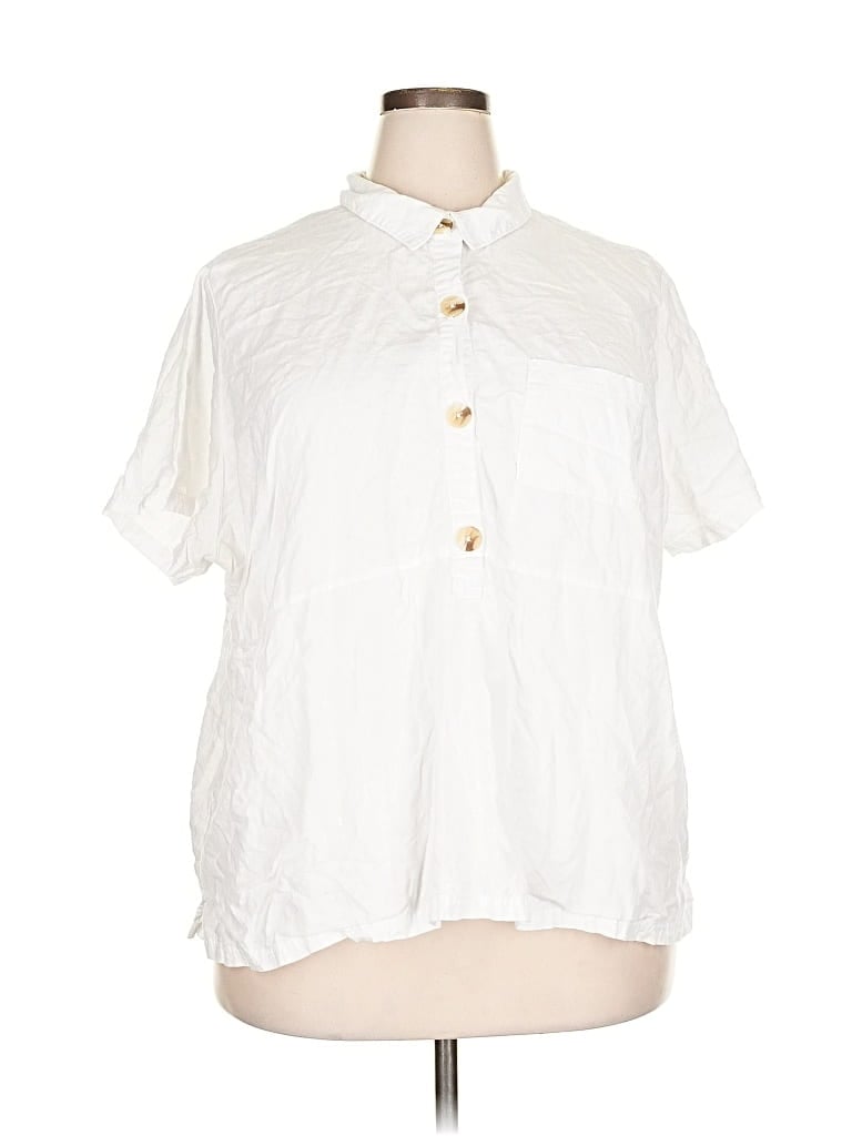 Pre-owned Cj Banks Short Sleeve Blouse In White