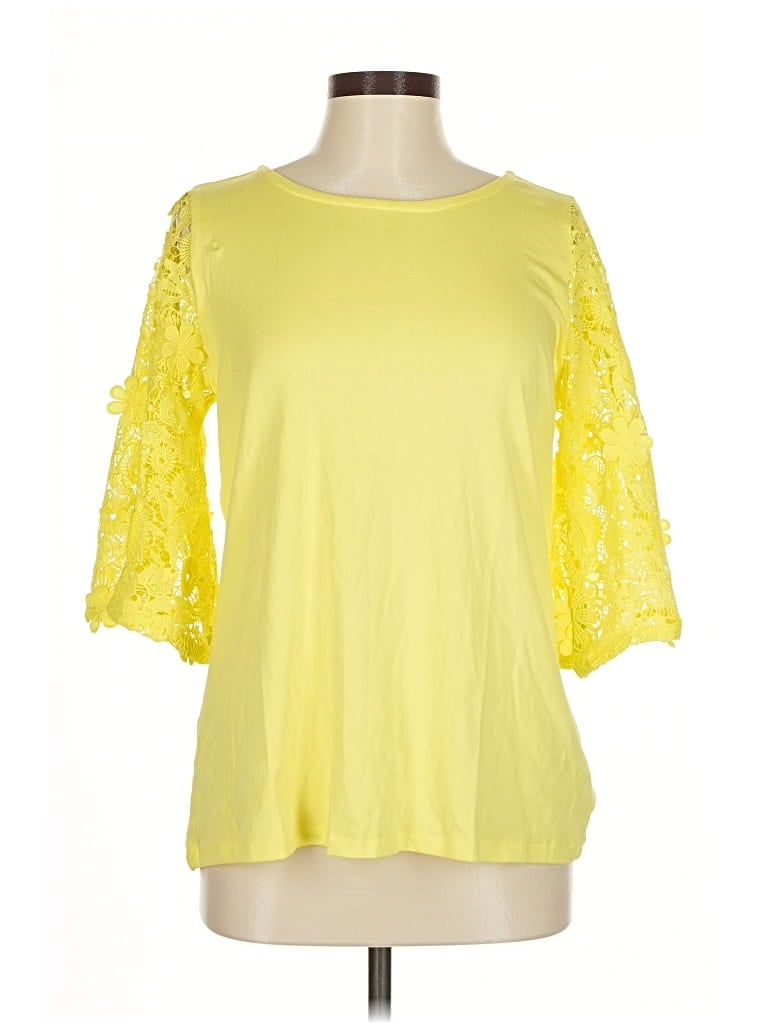 Dg^2 By Diane Gilman 3/4 Sleeve Top Yellow Boatneck Tops In Yellow