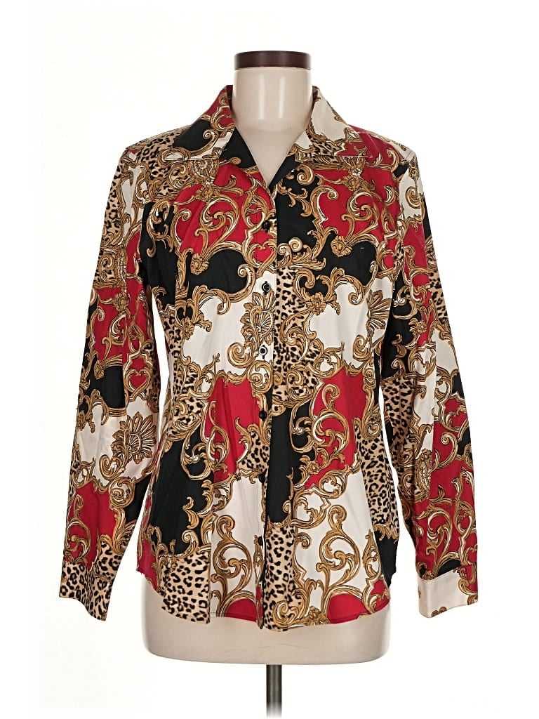 Pre-owned Chico's Long Sleeve Button Down Shirt In Gold