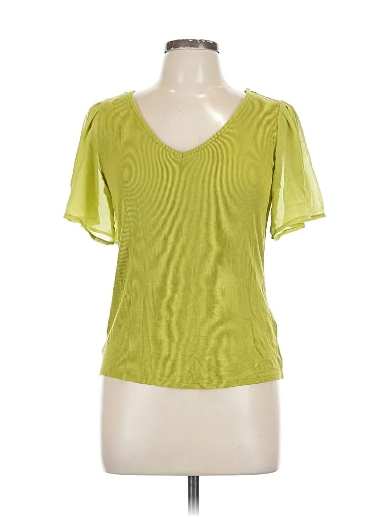 Pre-owned 1.state Short Sleeve Top Green V Neck Tops