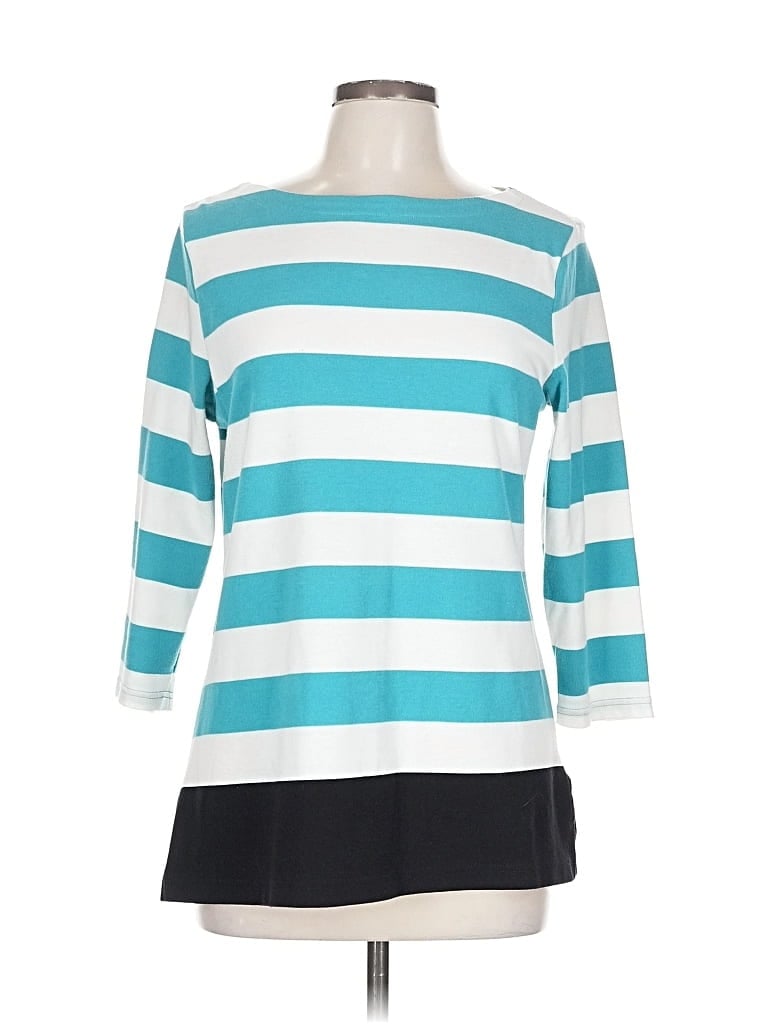 Pre-owned Karen Scott Sport 3/4 Sleeve Top Teal Boatneck Tops In Blue