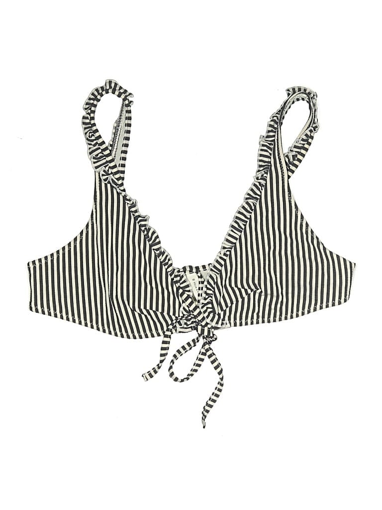 Pre-owned Solid & Striped Swimsuit Top Ivory Stripes Pattern Swimwear In White