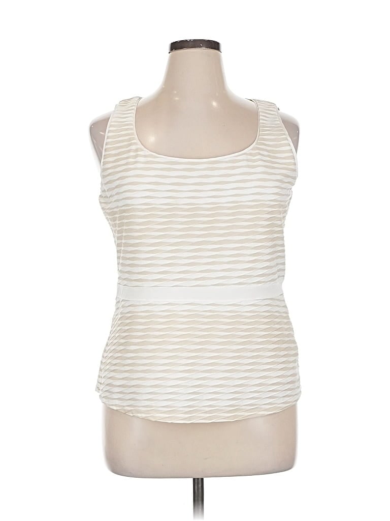 Pre-owned White House Black Market Tank Top Ivory Stripes Pattern Scoop Neck Tops In White