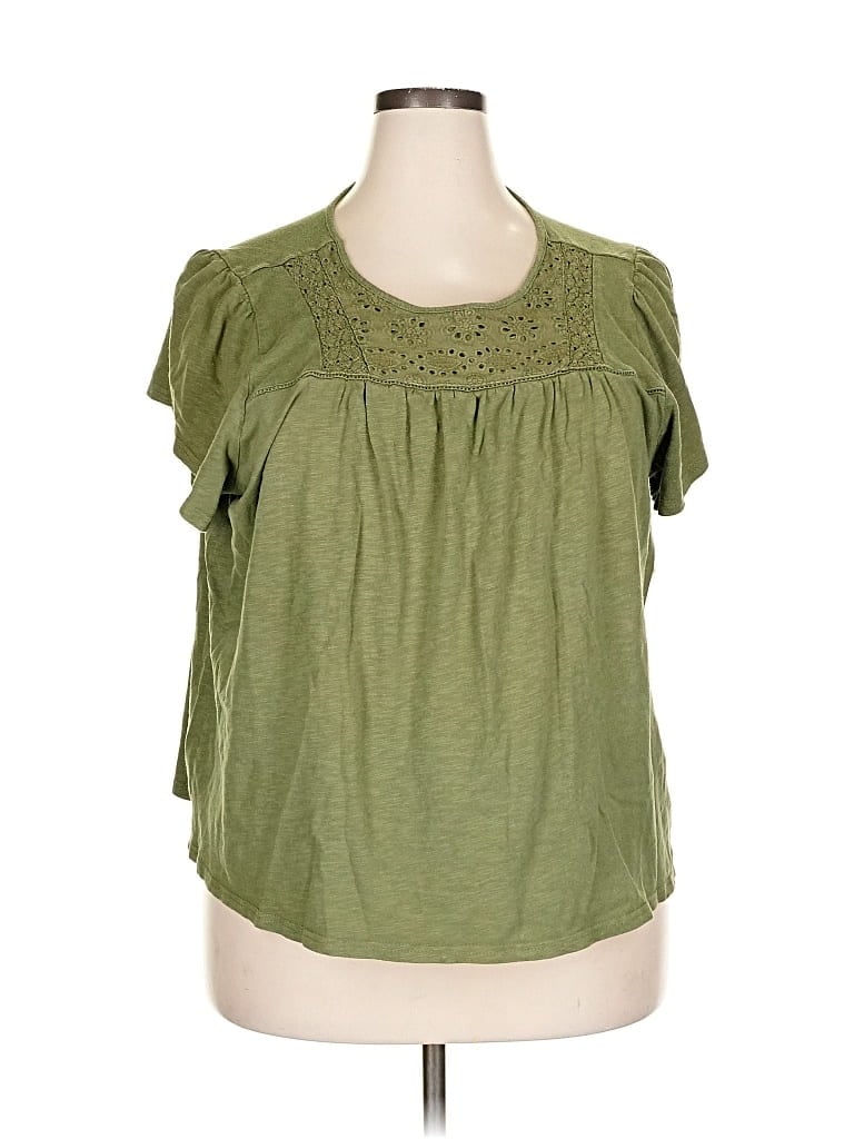 Pre-owned Ella Moss Short Sleeve Top Green Keyhole Neckline Tops