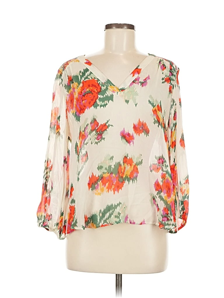 Pre-owned Joie 3/4 Sleeve Silk Top Ivory Sweetheart Neckline Tops In White