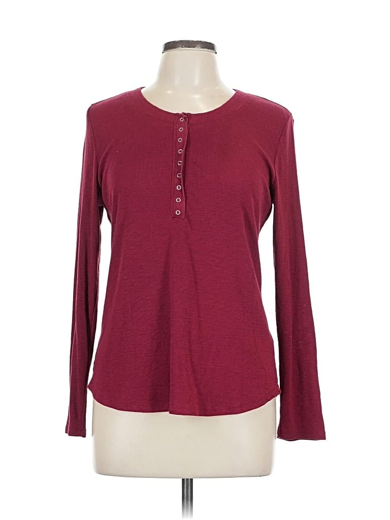 Pre-owned 24/7 Maurices Long Sleeve Henley Shirt In Burgundy