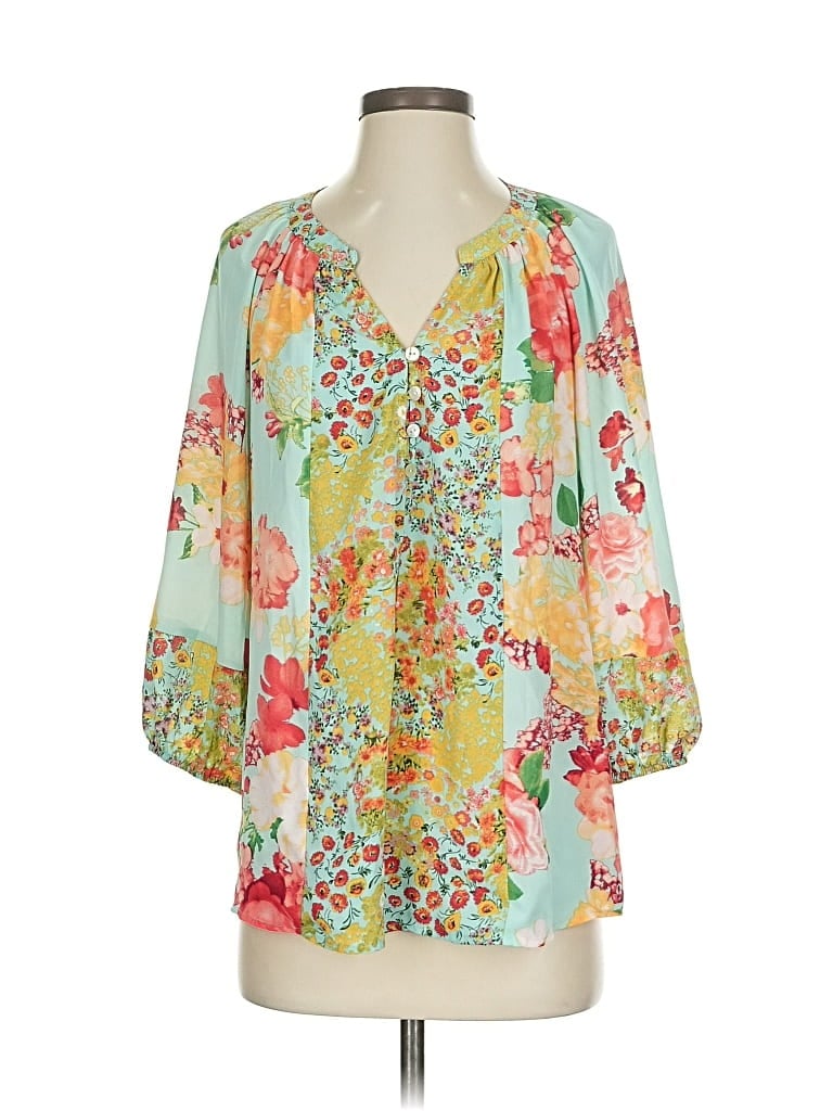 Pre-owned Fig And Flower 3/4 Sleeve Blouse In Green