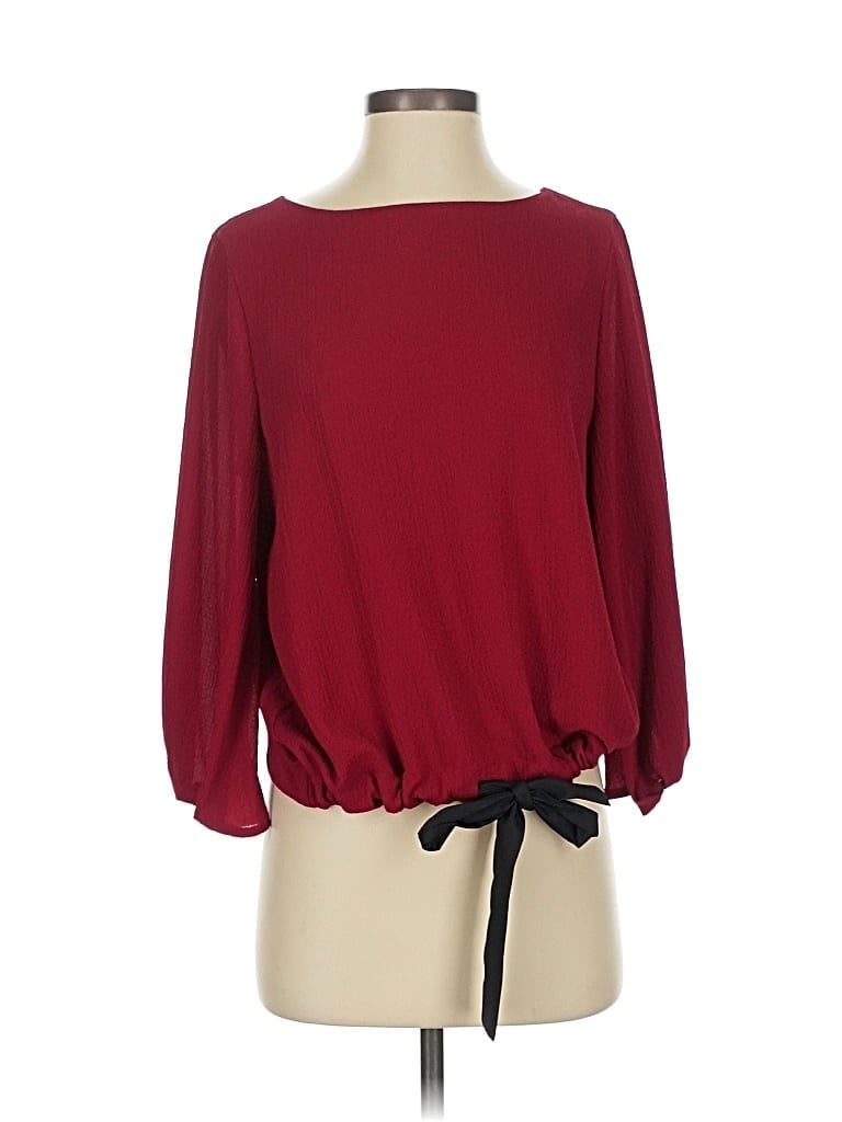 Pre-owned Calvin Klein 3/4 Sleeve Top Burgundy Boatneck Tops