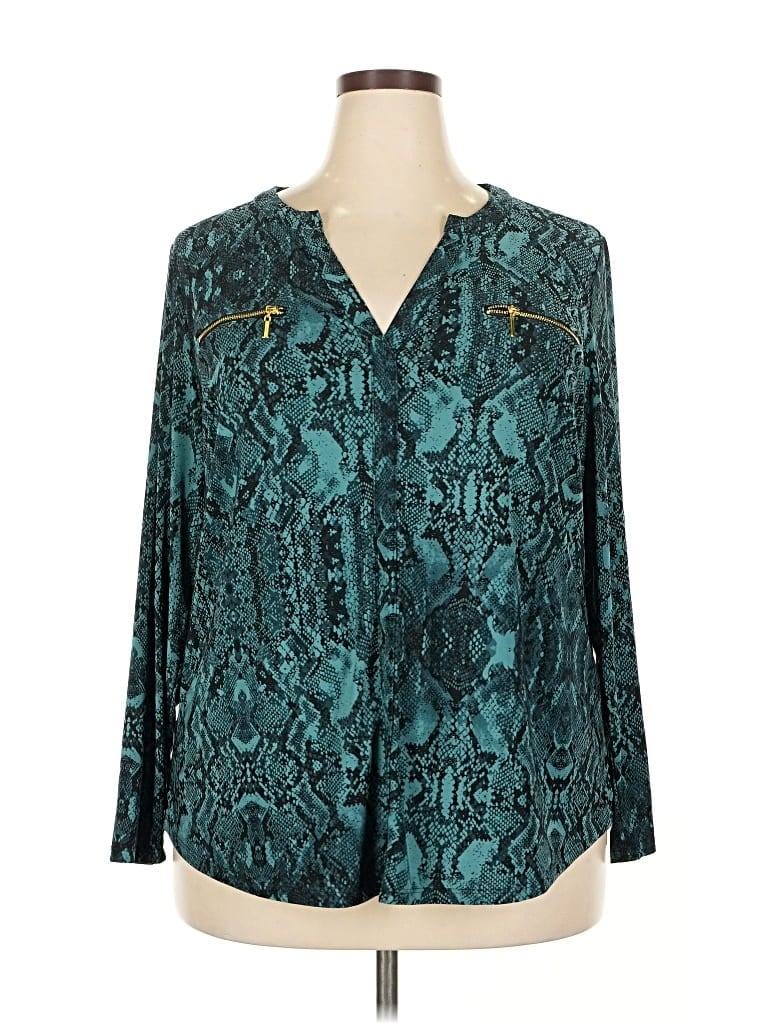 Pre-owned Inc International Concepts Long Sleeve Top Teal Tops In Blue