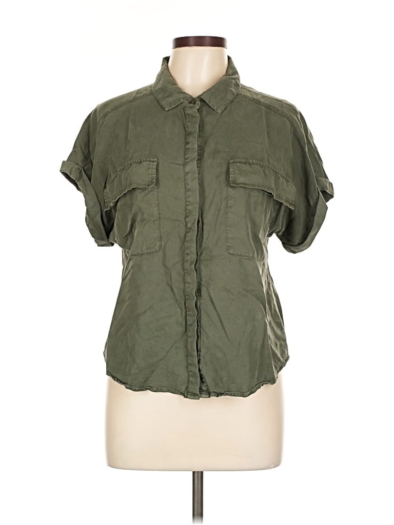 Pre-owned Evereve Short Sleeve Button Down Shirt In Green
