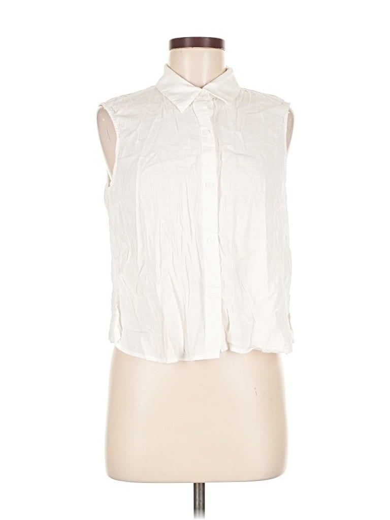 Pre-owned Express Sleeveless Button Down Shirt In White