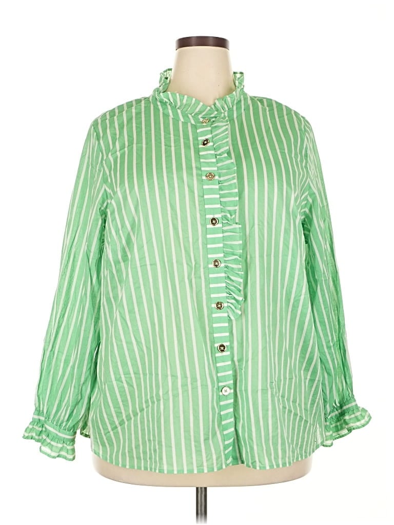 Pre-owned Talbots Long Sleeve Button Down Shirt In Green