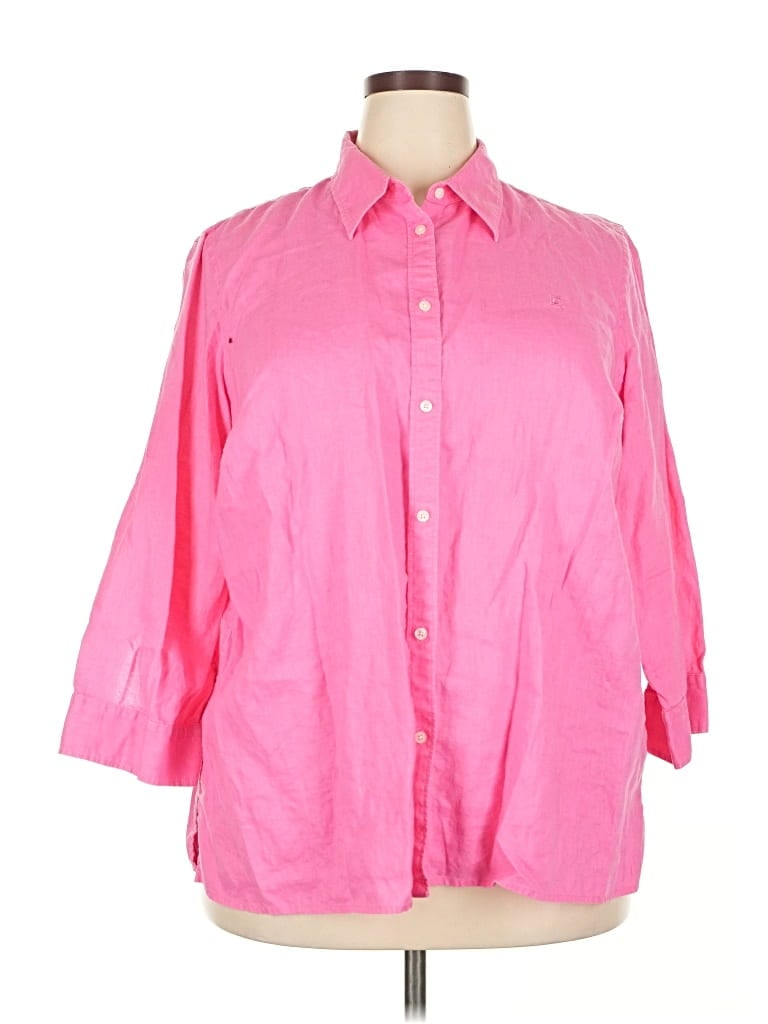 Pre-owned Chaps 3/4 Sleeve Button Down Shirt In Pink