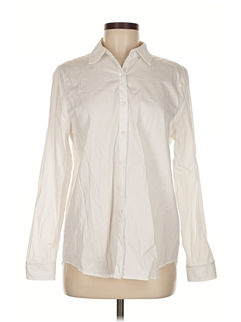 Pre-owned Anne Klein Long Sleeve Button Down Shirt In White