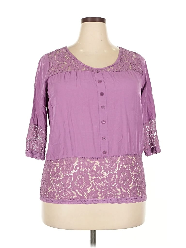 Pre-owned Unbranded 3/4 Sleeve Blouse In Purple