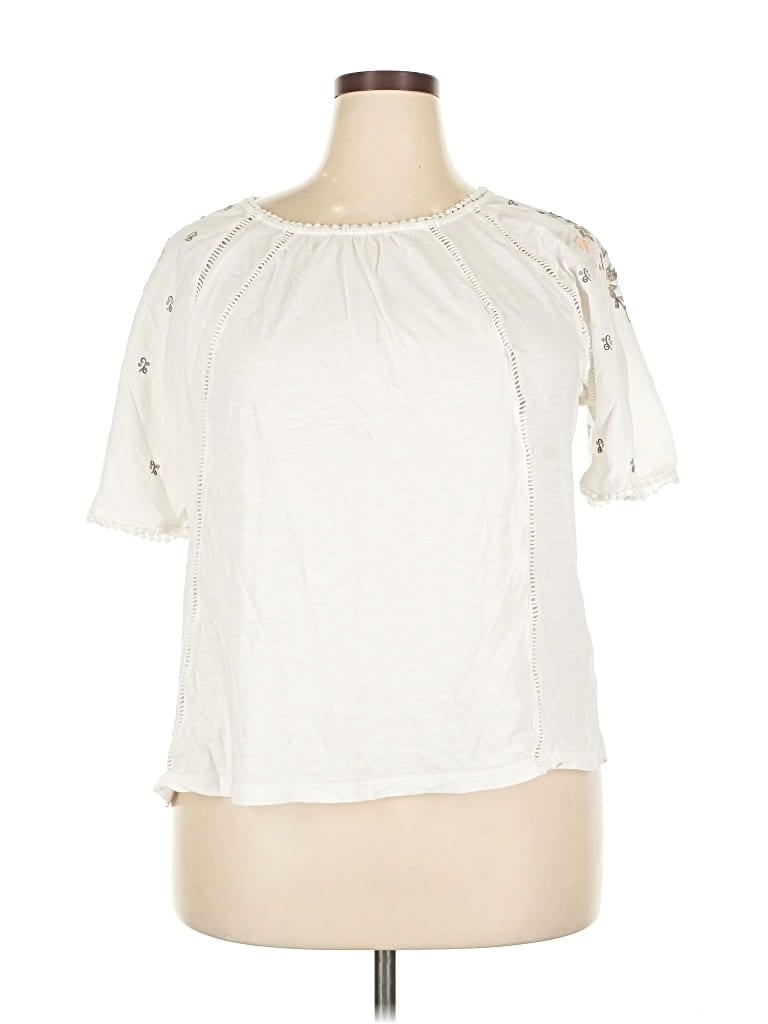 Pre-owned Caslon Short Sleeve Blouse In White