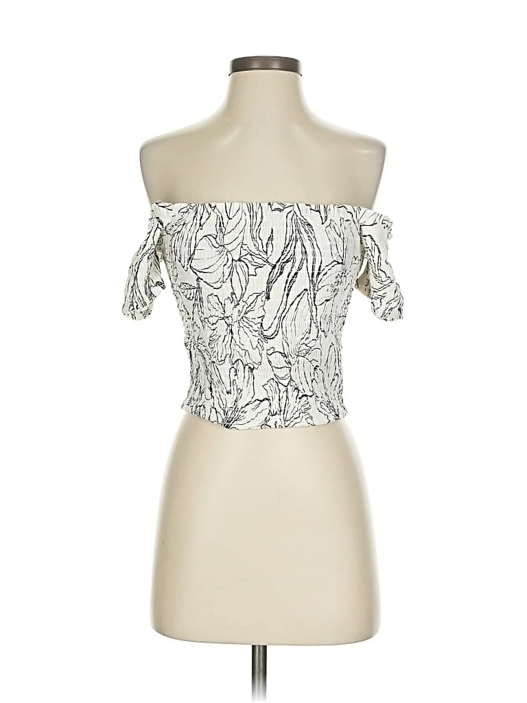 Pre-owned H&m Short Sleeve Top White Strapless Neckline Tops