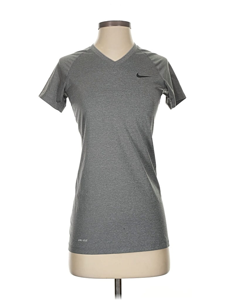 Pre-owned Nike Short Sleeve Top Gray V Neck Tops