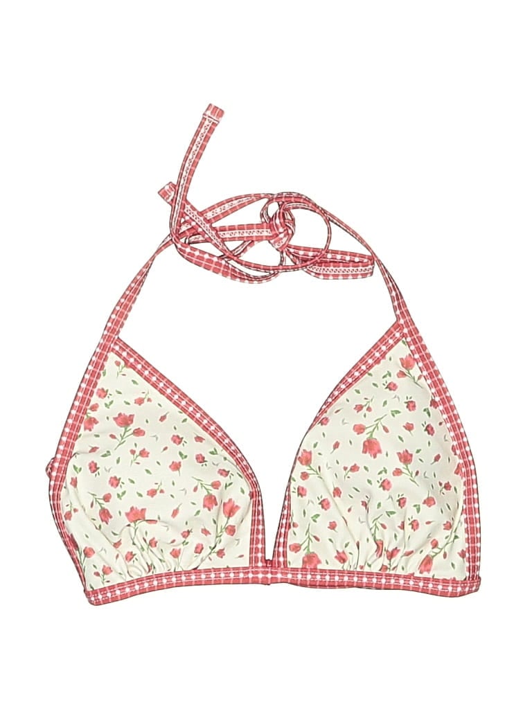 Pre-owned Unbranded Swimsuit Top Ivory Floral Pattern Swimwear In White