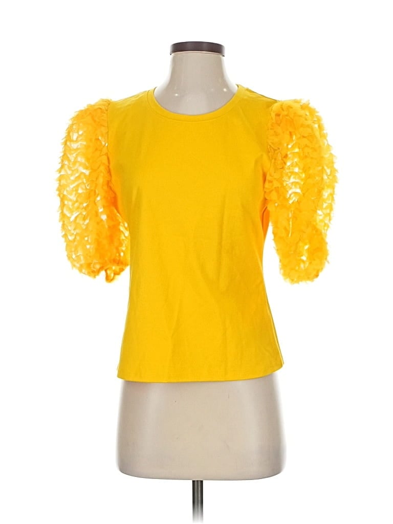 Pre-owned Flat White 3/4 Sleeve Top Yellow Sweetheart Neckline Tops