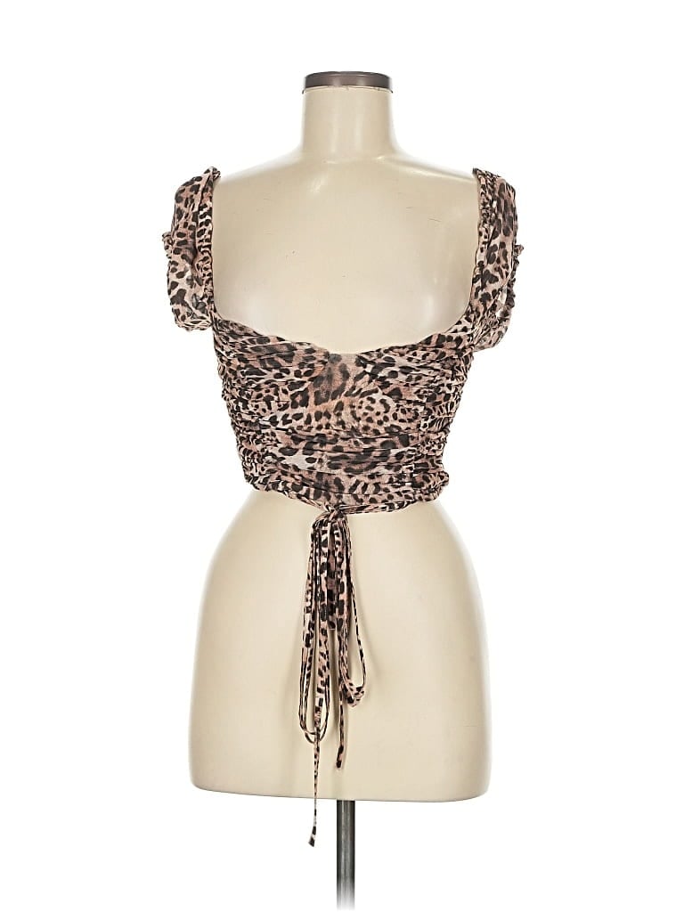 Pre-owned Salty Short Sleeve Top Brown Sweetheart Neckline Tops