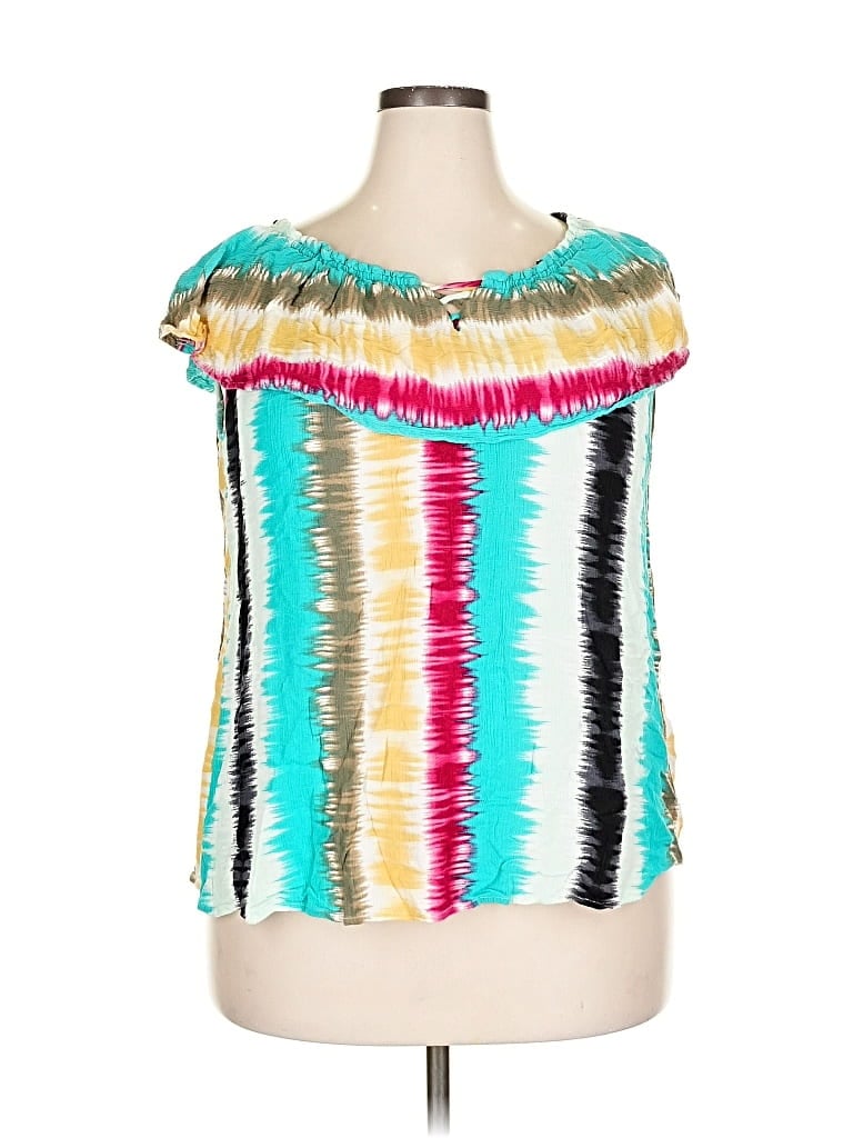 Pre-owned C Established 1946 Short Sleeve Blouse In Blue