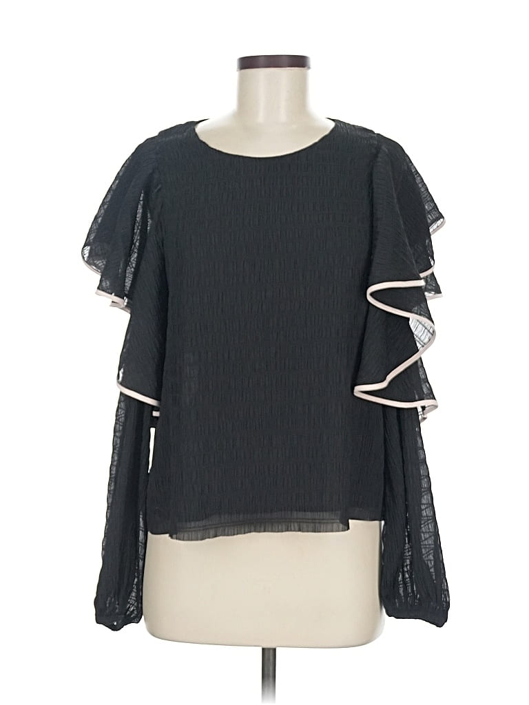 Pre-owned Club Monaco Long Sleeve Blouse In Black