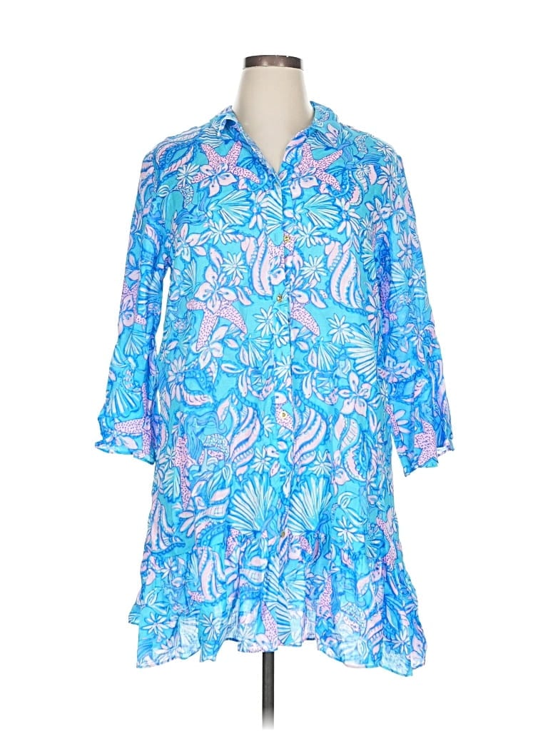 Pre-owned Lilly Pulitzer 3/4 Sleeve Button Down Shirt In Blue
