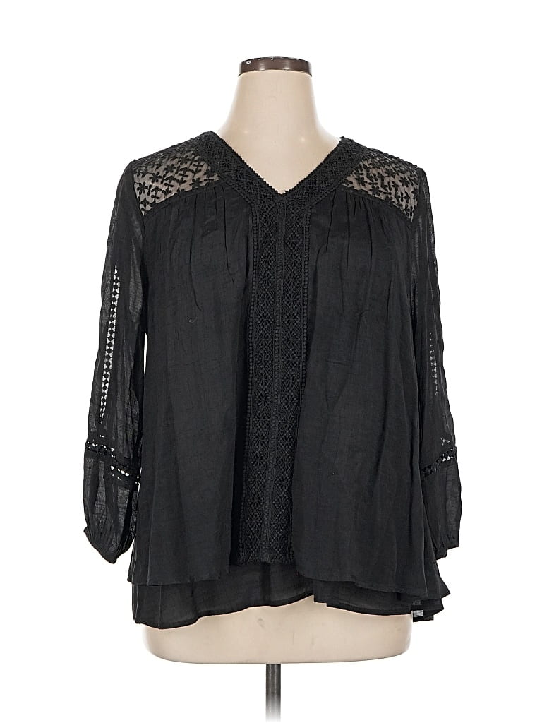 Style & Co 3/4 Sleeve Blouse In Black