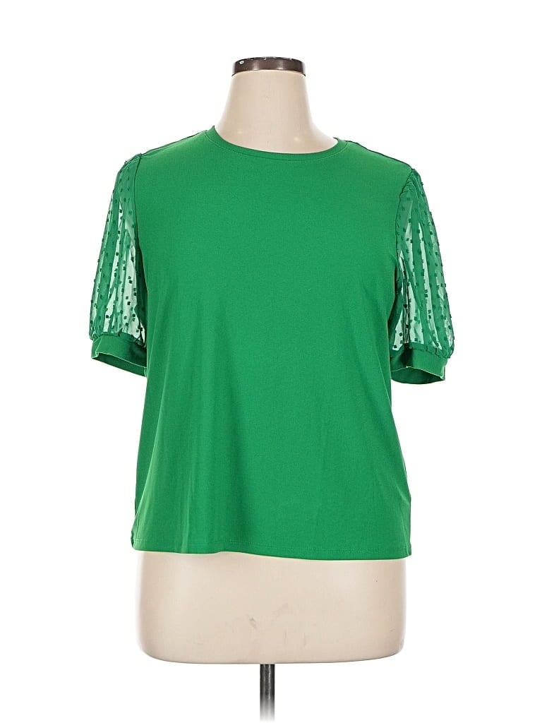 Pre-owned Cece Short Sleeve Top Green Crew Neck Tops