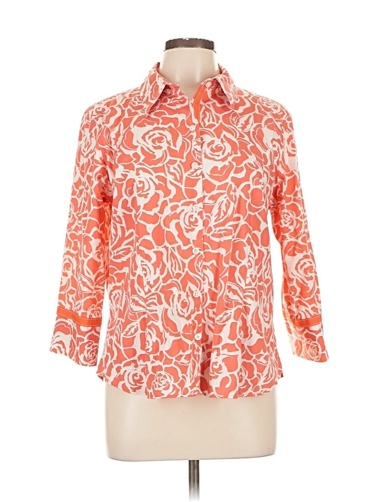 Pre-owned Coldwater Creek 3/4 Sleeve Button Down Shirt In Orange