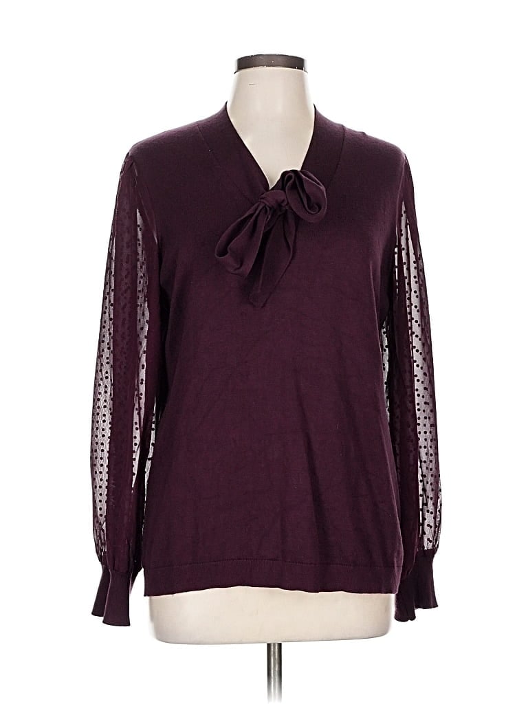Pre-owned Adrianna Papell Long Sleeve Blouse In Burgundy